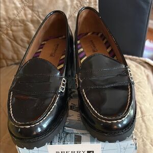 Sperry Winsor Black Penny Loafers with Chunky Sole